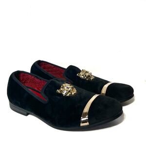 Valyrain Black Velvet Lion Head Loafers Size 10 EUC